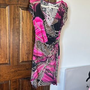 Joseph Ribkoff Pink and Black Asymmetrical Wrap Dress